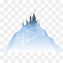 梦幻蓝色冬季雪山城堡