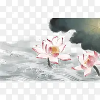 手绘中国风水墨荷花插画