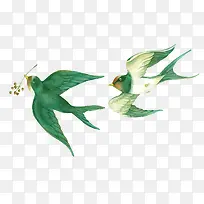 燕子绿色水彩华中国风