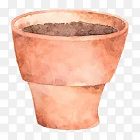 土壤和水彩棕红色花盆