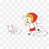 奔跑的小女孩和小兔子