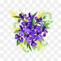 卡通紫色小花和叶子