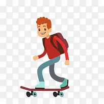 矢量滑板上学男生