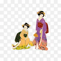 两个穿着和服女性