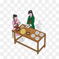 古代女子包饺子