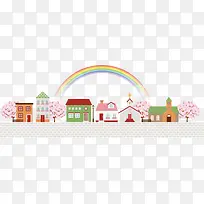 春天各式乡村房屋