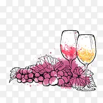 水彩葡萄酒 酒杯