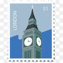 矢量图伦敦大本钟图案的邮票