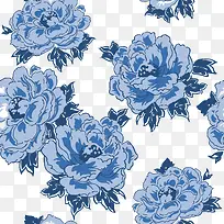 蓝色牡丹花矢量蓝色装饰花纹边框