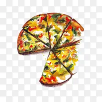 蔬菜披萨手绘画素材图片