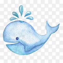蓝色水彩鲸鱼喷水图片素材