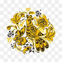 黄黑中国风鸟纹花卉图案
