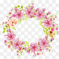 粉色水彩手绘花花环花藤边框