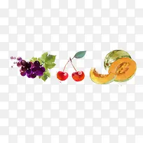葡萄樱桃哈密瓜手绘水彩水果