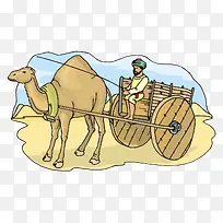 卡通手绘骆驼拉车男人