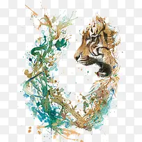 矢量水彩老虎