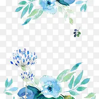 蓝色清新水面花朵装饰图案