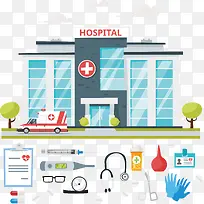 医院和救护车矢量图