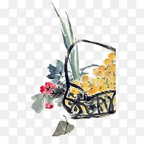 水墨中国画端午节装饰插图粽子花