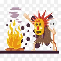 矢量手绘卡通萨满魔法插画