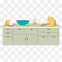 绿色卡通厨房台子