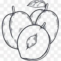 手绘水果三个桃子