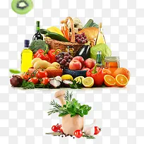 免抠篮子里的新鲜果蔬食材装饰
