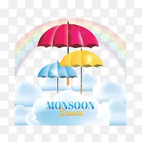 雨后彩虹彩色雨伞