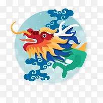 蓝色手绘龙头祥云图标