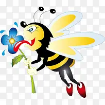 长着翅膀拿着鲜花的蜜蜂元素
