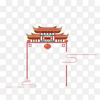 手绘中国风古代装饰建筑