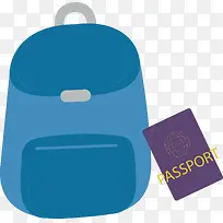 留学旅行创意蓝色箱包护照图标矢