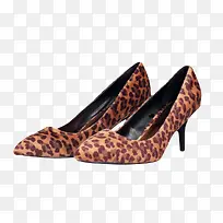棕色女性豹纹斑点包头高跟鞋实物