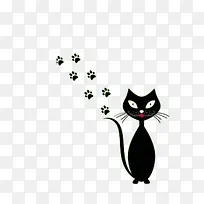 可爱的卡通小黑猫和脚印