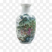 写实山水画青花瓷瓶