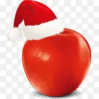 平安夜带圣诞帽子的红苹果矢量素