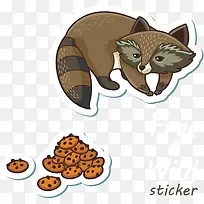小浣熊和饼干贴纸插画矢量
