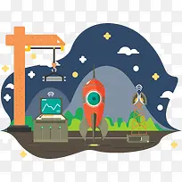 卡通扁平航空科技插画