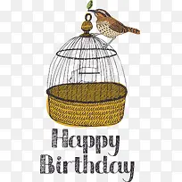 手绘鸟笼生日快乐