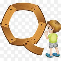 木元素工人字母Q矢量图形图标