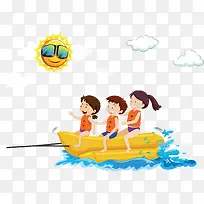 夏季海岛坐快艇的孩子