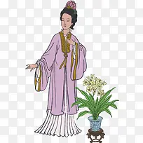 淡彩颜色国画风格的古代人物