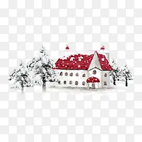 雪地里的红顶房子