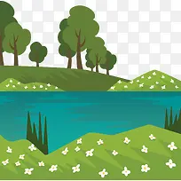 春天绿色草地小溪流