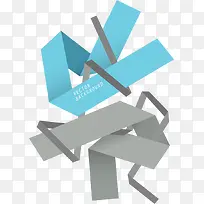 矢量蓝色灰色折纸标签