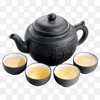简洁黑色茶杯茶壶一壶茶免扣