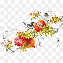 中国风树枝上的喜鹊