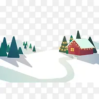 雪中的树木和房屋图案