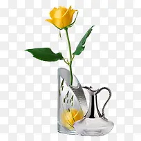 玻璃瓶黄色玫瑰花