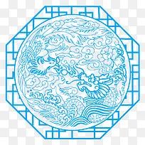 蓝色中国风传统剪纸花纹窗户花纹